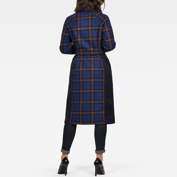 G-STAR // padded fieldcoat belted blue orange tartan plaid wool blend - Picture 4 of 15